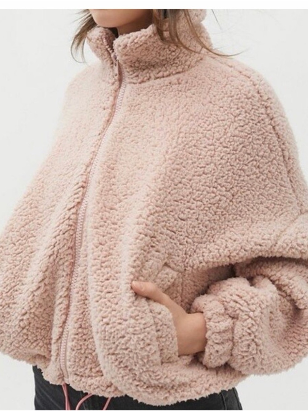 Urban Outfitters Pink Teddy Fleece Zip-Up Jacket Cropped XS